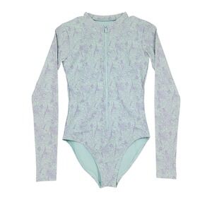 Mott 50 One Pc Rashguard S Wom Aqua Blue Purple Floral Long Sleeve Swimsuit UPF
